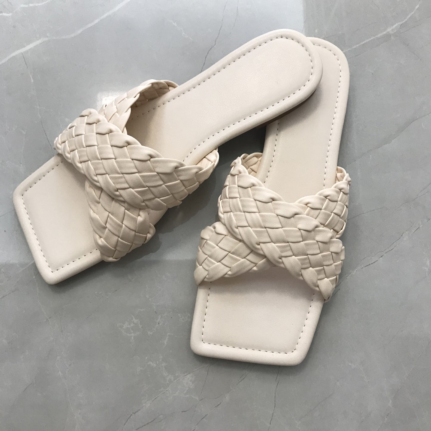 Flat Rattan Cross Strap Sandals And Slippers