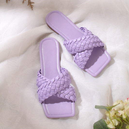 Flat Rattan Cross Strap Sandals And Slippers